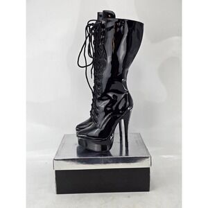 Ellie Shoes 652-Countess Knee High Boots Womens 7 Black Patent Lace Up -NEW